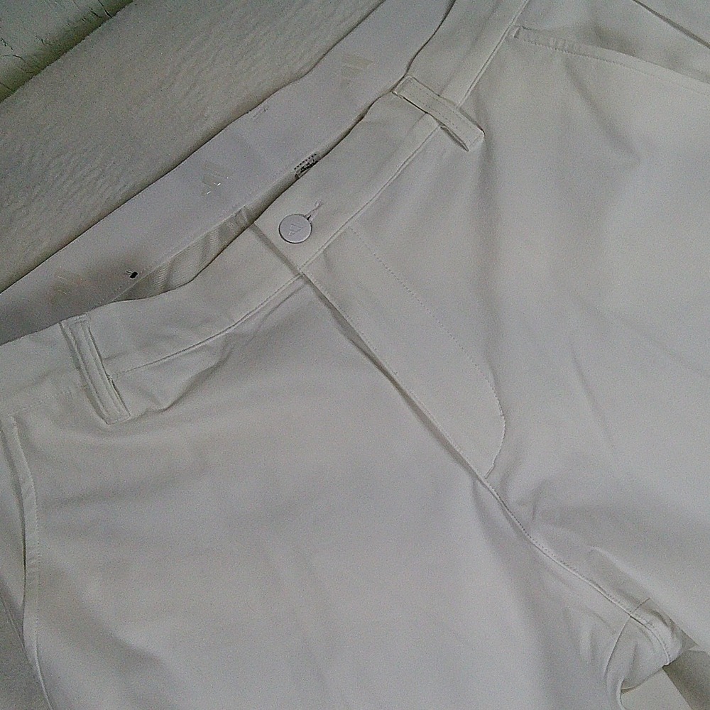 Adidas Mens Golf Pants 36x30 White‎ Performance Flat Front Trousers Logo